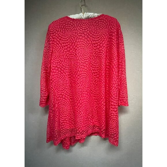 Modes Crystal Fashions Womens Lace Top Shirt Scoop Neck 3/4 Sleeve Large Red - Picture 2 of 8